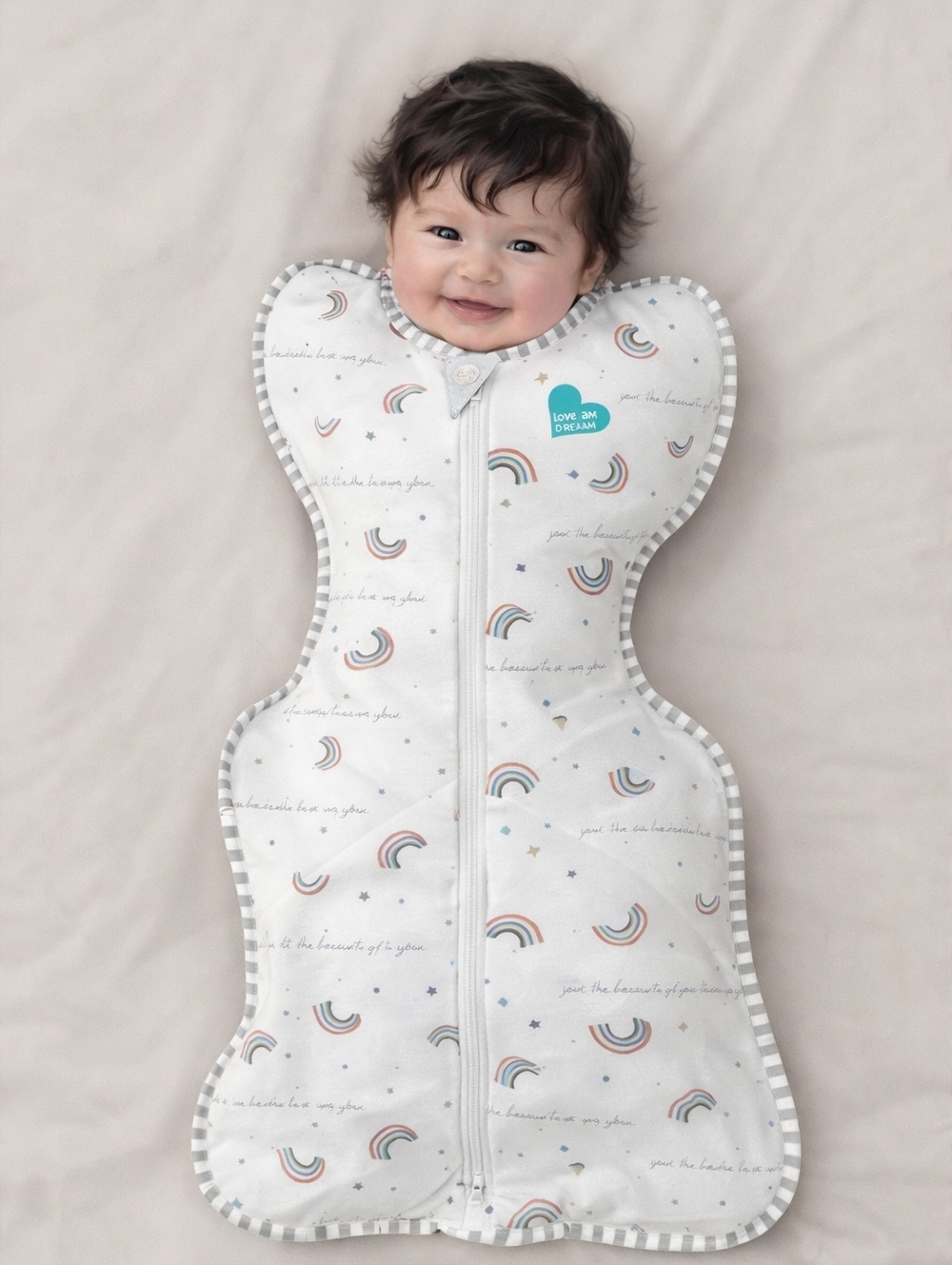 NWOT Swaddle Up Love to Dream White Sleep Sack with Rainbow Motif, Sz S 8-13 Lbs